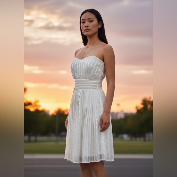 White House Black Market Dresses & Skirts - White House Black Market Strapless Pleated Ivory Dress | Cocktail Size 0